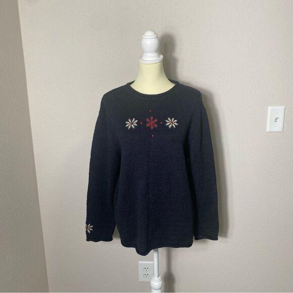 Vintage Woolrich Christmas Snowflake Black Knit Sweater Women's Size XL - Picture 14 of 14